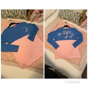 NEW Lilly Pulitzer Finn Top Long Sleeve Cotton Color Block Tee Tshirt Pink/Blue.